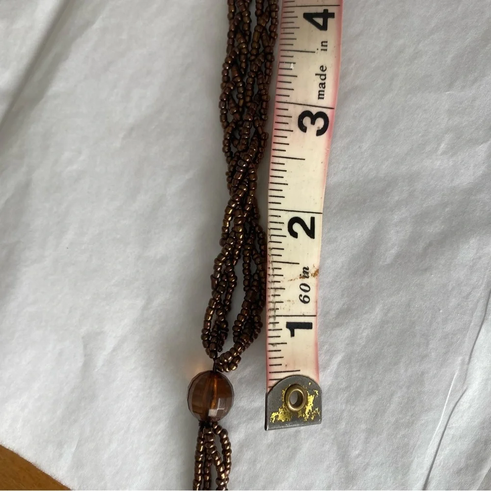 Braided Brown Beaded Belt with Beaded Tassels Fringe boho festival hippie